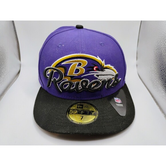 New Era Baltimore Ravens Big Logo Script Down 59FIFTY Fitted Hat Cap Size 7 - Picture 1 of 9